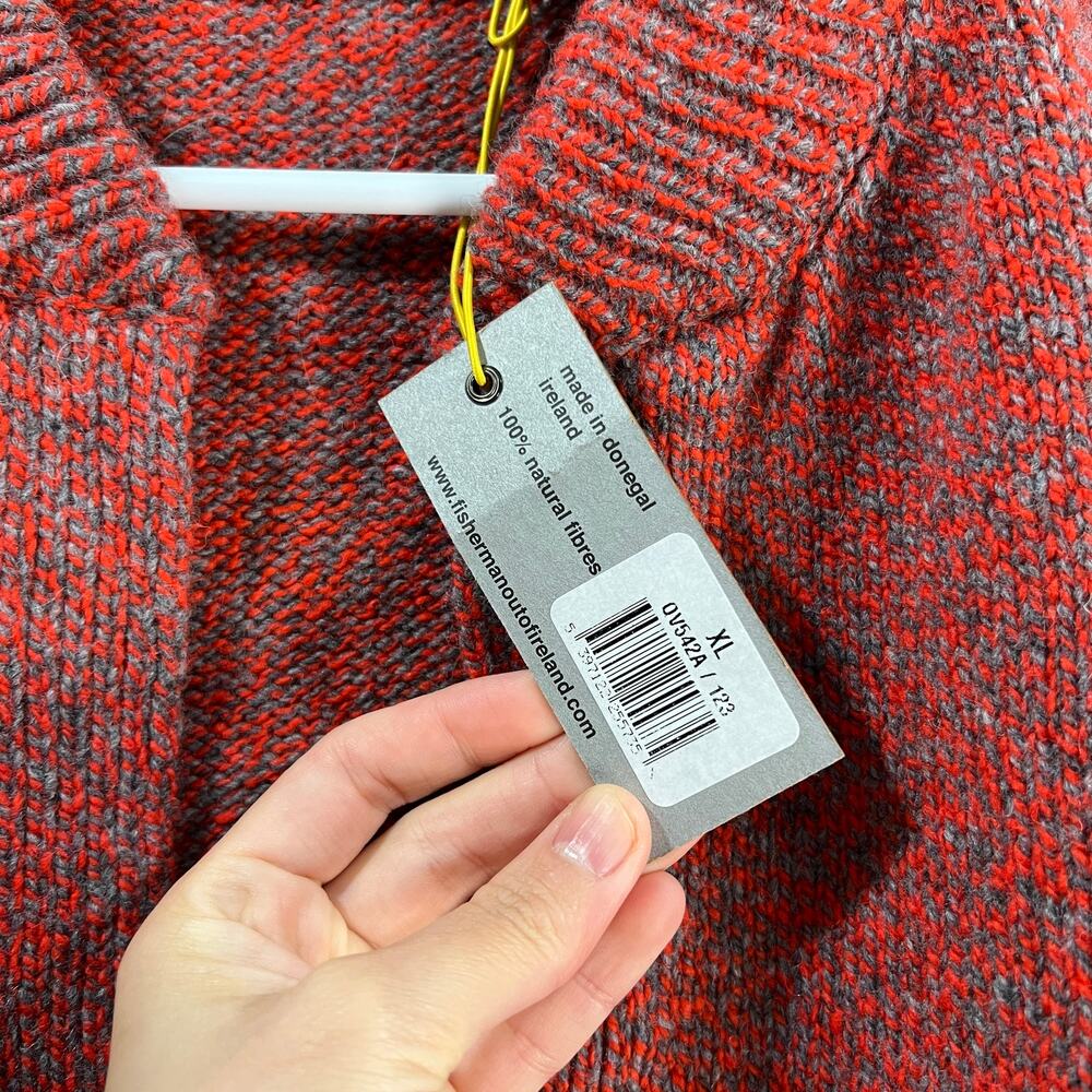 Fisherman Out of Ireland Merino Wool & Cashmere Blend Cardigan Coral/Grey, XL - Picture 4 of 12
